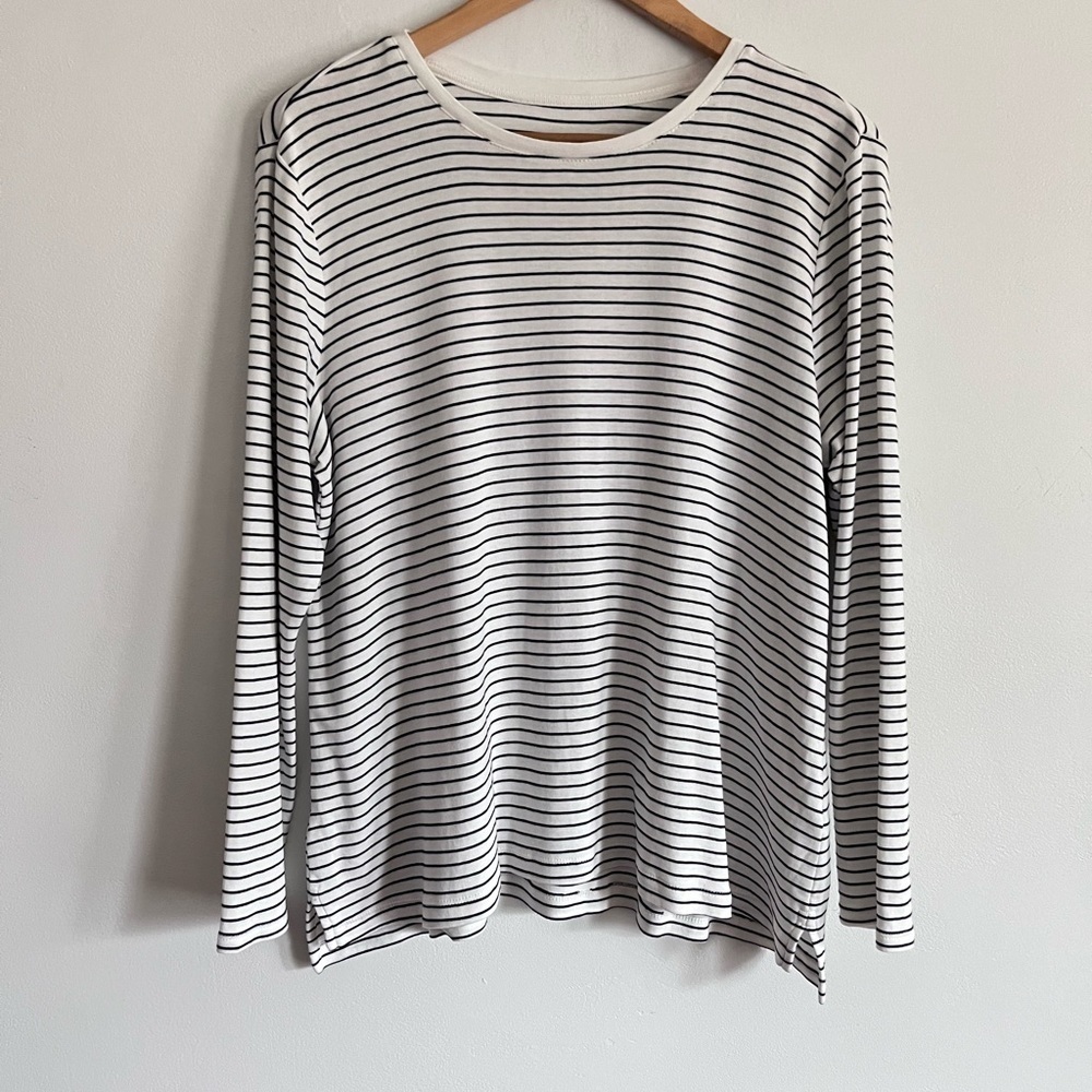 J.Jill Pima Cotton Striped Crew Neck High Low Long Sleeve Tee